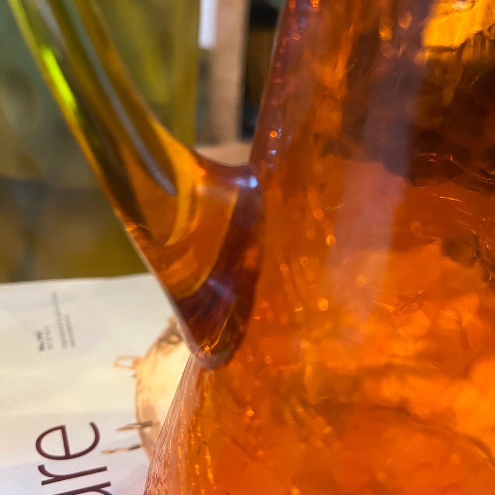 Vintage Vibrant Amber Red Orange Crackle Glass Pitcher MCM - Picture 7 of 8